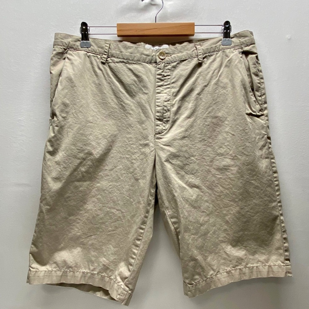 Calvin Klein Chino Shorts Men's 36 Khaki Flat Front Classic Fit 11" Inseam GUC